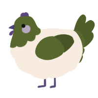 A cream and olive chicken with a head pattern