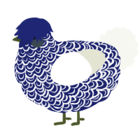 A navy and white chicken with a double-lace pattern