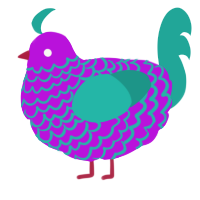 A amethyst and turquoise chicken with a lace pattern