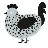 A silver and sable chicken with a speckle pattern