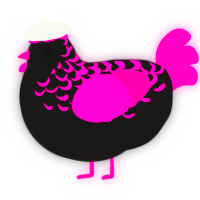 A sable and fuchsia chicken with a half-lace pattern