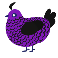 A violet and black chicken with a lace pattern