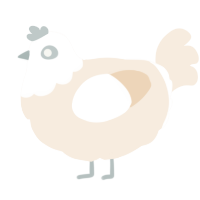 A cream chicken with a head pattern