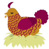A ochre and maroon chicken with a lace pattern