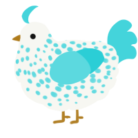 A white and aqua chicken with a speckle pattern