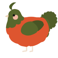A vermilion and olive chicken with a head pattern