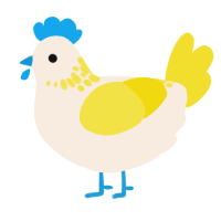A cream and yellow chicken with a neck-speckle pattern