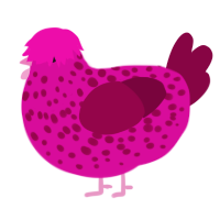 A fuchsia and maroon chicken with a speckle pattern