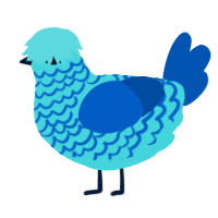A aqua and ultramarine chicken with a lace pattern