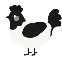 A white and sable chicken with a head pattern