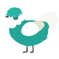 A turquoise and white chicken with a head pattern