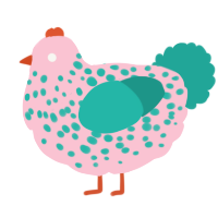 A rose and turquoise chicken with a speckle pattern