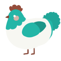 A white and turquoise chicken with a head pattern