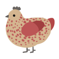 A beige and red chicken with a speckle pattern