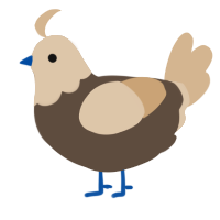A bark and beige chicken with a head pattern