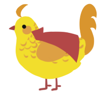 A yellow and orange chicken with a half-lace pattern