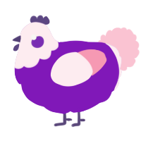 A violet and rose chicken with a head pattern