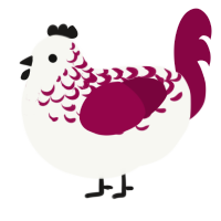 A white and maroon chicken with a half-lace pattern