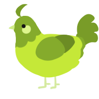 A lime and chartreuse chicken with a head pattern