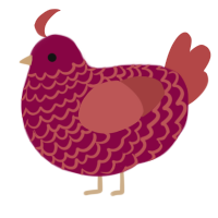 A maroon and red chicken with a lace pattern