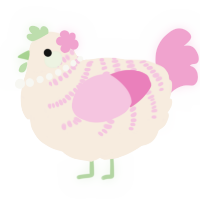 A cream and pink chicken with a half-bar pattern