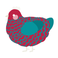 A crimson and teal chicken with a lace pattern
