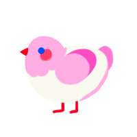 A white and pink chicken with a head pattern