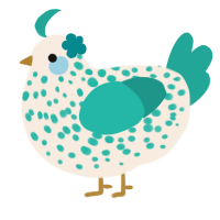 A cream and turquoise chicken with a speckle pattern