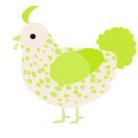 A cream and lime chicken with a speckle pattern