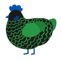A sable and viridian chicken with a lace pattern