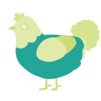 A turquoise and lemon chicken with a head pattern