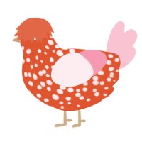 A vermilion and rose chicken with a speckle pattern