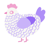 A white and lilac chicken with a lace pattern