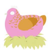 A pink and orange chicken with a half-lace pattern