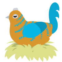 A orange and cerulean chicken with a half-bar pattern