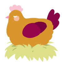 A orange and maroon chicken