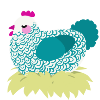 A white and teal chicken with a double-lace pattern