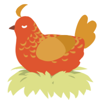 A vermilion and orange chicken with a half-lace pattern