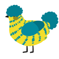 A yellow and sea chicken with a bar pattern