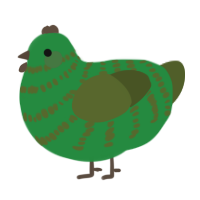 A viridian and olive chicken with a bar pattern