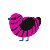 Razataz, a fuchsia and black chicken with a bar pattern