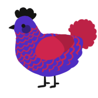 A indigo and crimson chicken with a lace pattern