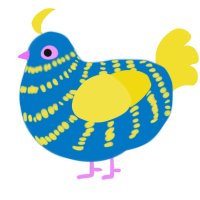 midday, a sapphire and yellow chicken with a lace pattern