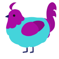 A aqua and plum chicken with a head pattern