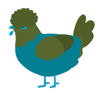 A sea and olive chicken with a head pattern
