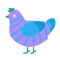 A lilac and sky chicken with a bar pattern