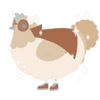 A cream and beige chicken with a head pattern