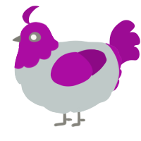A silver and plum chicken with a head pattern