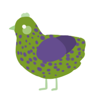 A chartreuse and overcast chicken with a speckle pattern