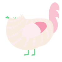 A cream and rose chicken with a bar pattern